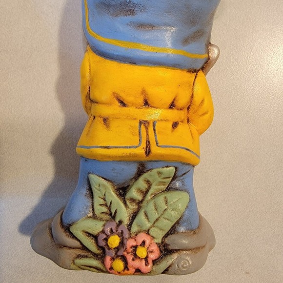 Vtg Pair Ceramic Garden Gnomes 5.5" Tall Boho 1970's Googly Eyes Hand Painted - Picture 11 of 12